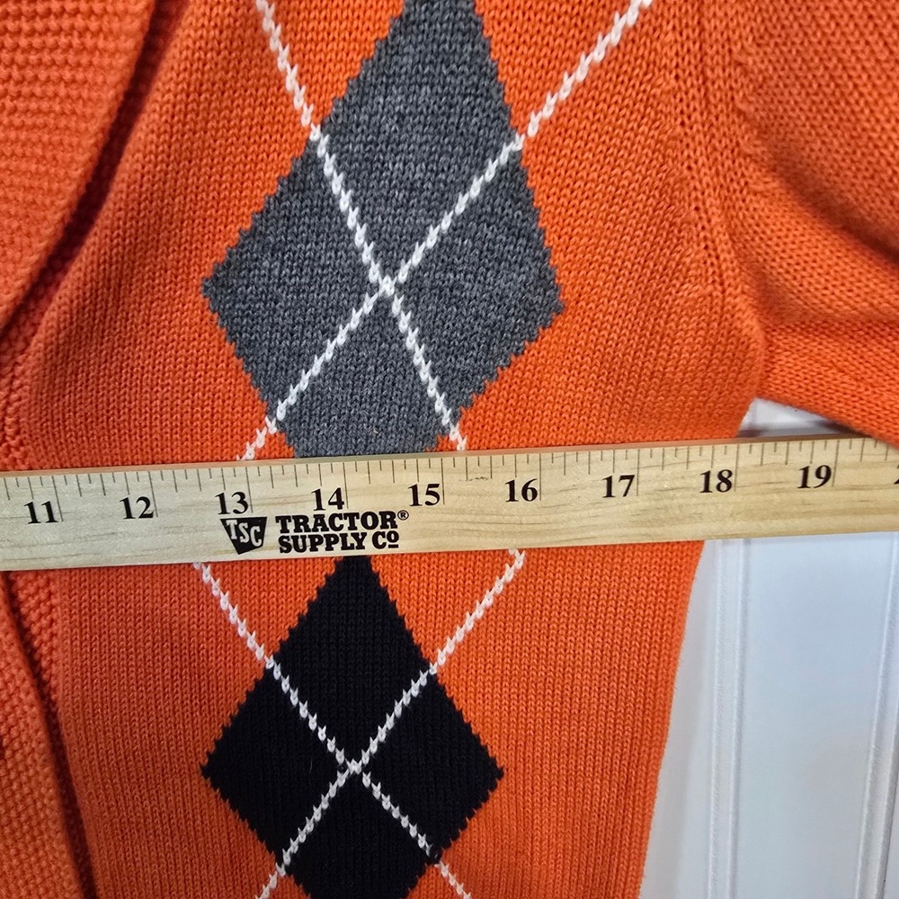 Tommy Hilfiger Orange Argyle Shawl Collar Cardigan Gold Crest Button Sweater M - Picture 10 of 12